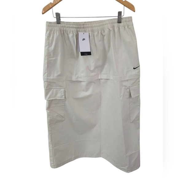 NWT Nike 2 In 1 Maxi Mini Skirt Zip Convertible Beige Loose FitSize Large